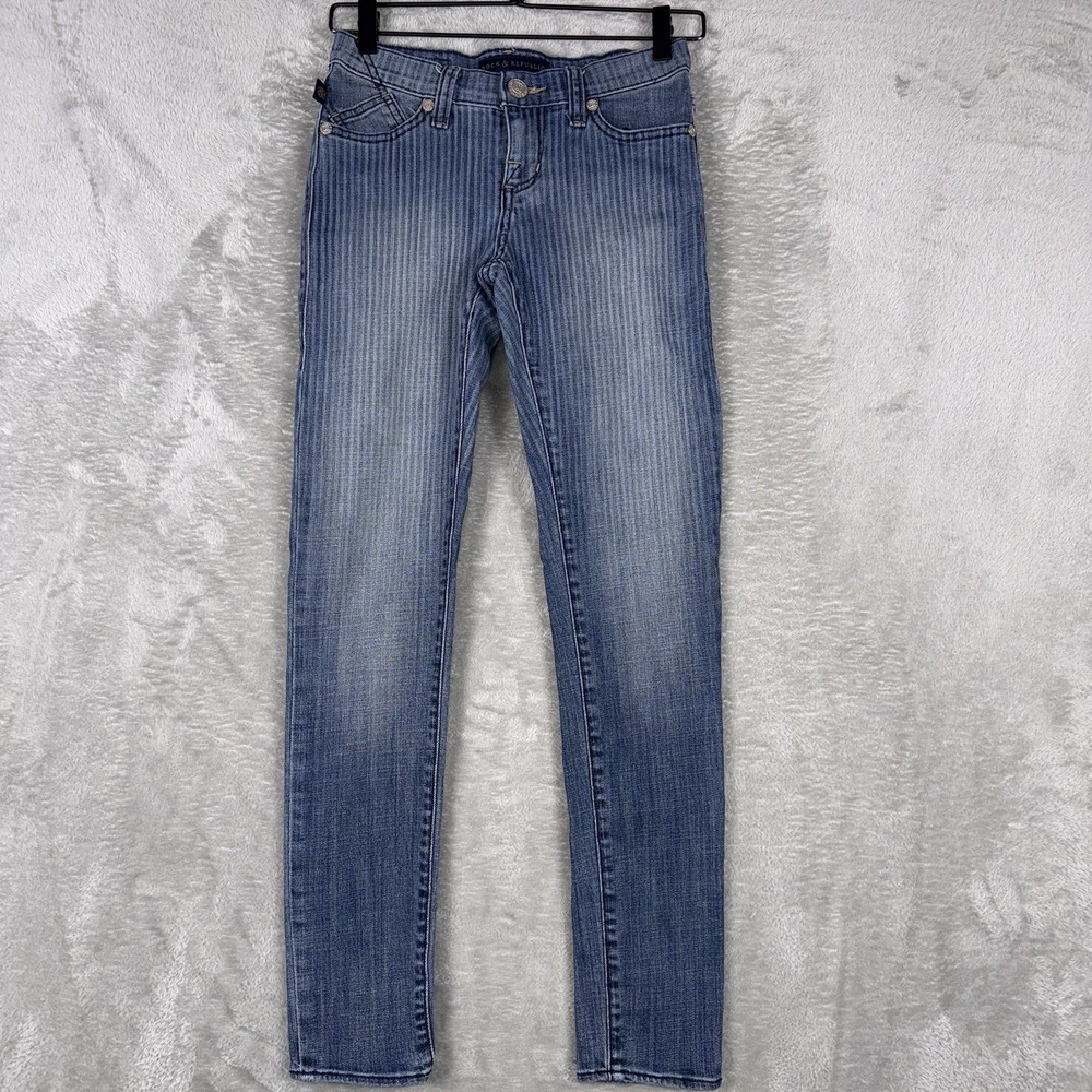Rock & Republic Women's Berlin Blue Stretch Denim Jeans Size 0 Whiskers Striped